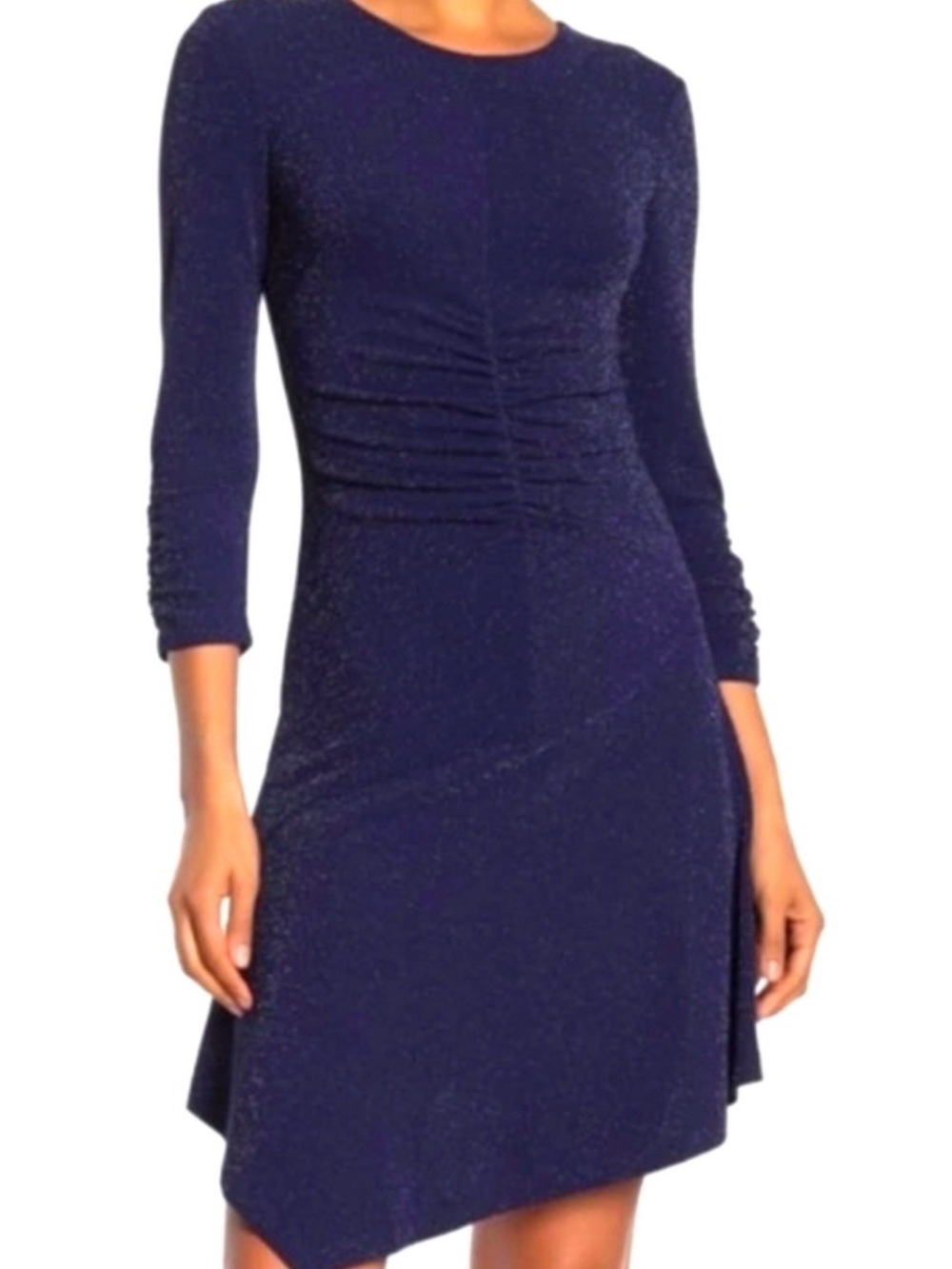 Vince Camuto Shimmer Navy Long-Sleeve Ruched Sheath Dress sz 6 NWT